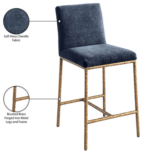 Meridian Furniture Reeves Plush Chenille Upholstered Counter Stool with Iron Frame for Kitchen Islands and Bars Navy Style 2 11070Navy-C
