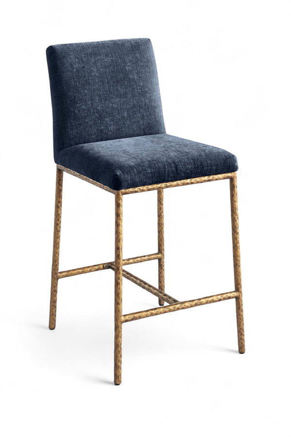 Meridian Furniture Reeves Plush Chenille Upholstered Counter Stool with Iron Frame for Kitchen Islands and Bars Navy Style 2 11070Navy-C