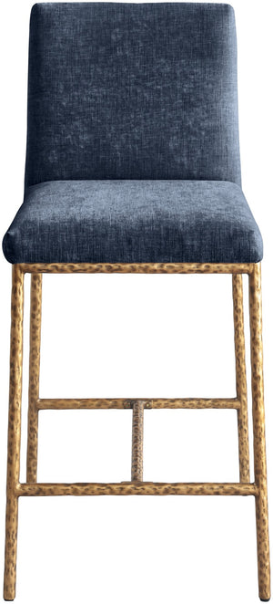 Meridian Furniture Reeves Plush Chenille Upholstered Counter Stool with Iron Frame for Kitchen Islands and Bars Navy Style 2 11070Navy-C