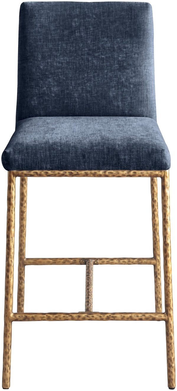 Meridian Furniture Reeves Plush Chenille Upholstered Counter Stool with Iron Frame for Kitchen Islands and Bars Navy Style 2 11070Navy-C