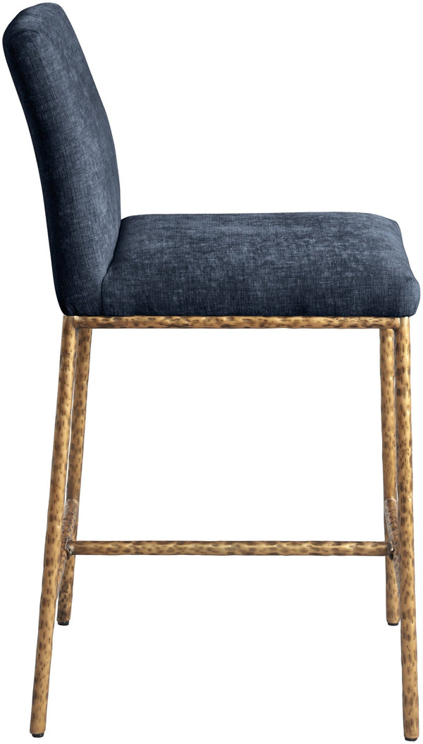Meridian Furniture Reeves Plush Chenille Upholstered Counter Stool with Iron Frame for Kitchen Islands and Bars Navy Style 2 11070Navy-C