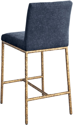 Meridian Furniture Reeves Plush Chenille Upholstered Counter Stool with Iron Frame for Kitchen Islands and Bars Navy Style 2 11070Navy-C