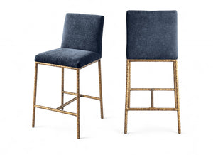 Meridian Furniture Reeves Plush Chenille Upholstered Counter Stool with Iron Frame for Kitchen Islands and Bars Navy Style 2 11070Navy-C