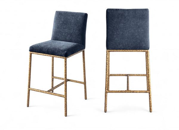 Meridian Furniture Reeves Plush Chenille Upholstered Counter Stool with Iron Frame for Kitchen Islands and Bars Navy Style 2 11070Navy-C