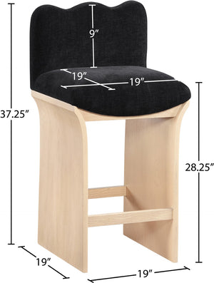 Meridian Furniture Shaw Art Deco Chenille Upholstered Counter Stool with Sculpted Oak Veneer Base 11071Black-C