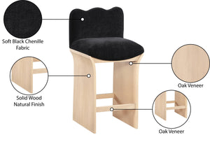 Meridian Furniture Shaw Art Deco Chenille Upholstered Counter Stool with Sculpted Oak Veneer Base 11071Black-C