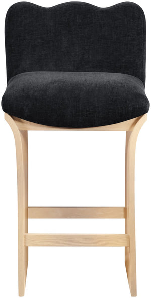 Meridian Furniture Shaw Art Deco Chenille Upholstered Counter Stool with Sculpted Oak Veneer Base 11071Black-C
