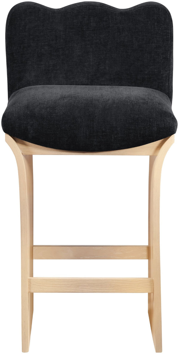 Meridian Furniture Shaw Art Deco Chenille Upholstered Counter Stool with Sculpted Oak Veneer Base 11071Black-C