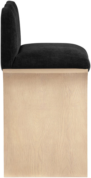 Meridian Furniture Shaw Art Deco Chenille Upholstered Counter Stool with Sculpted Oak Veneer Base 11071Black-C