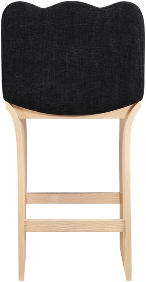 Meridian Furniture Shaw Art Deco Chenille Upholstered Counter Stool with Sculpted Oak Veneer Base 11071Black-C