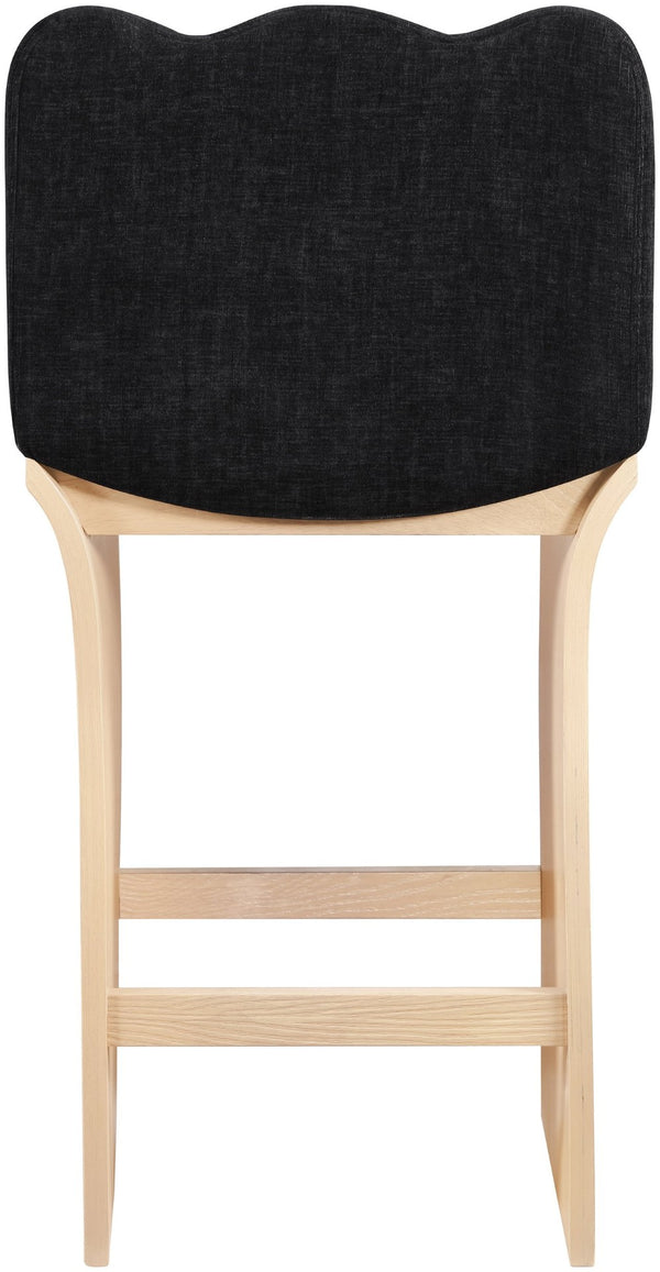 Meridian Furniture Shaw Art Deco Chenille Upholstered Counter Stool with Sculpted Oak Veneer Base 11071Black-C