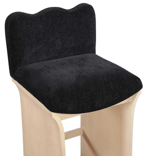 Meridian Furniture Shaw Art Deco Chenille Upholstered Counter Stool with Sculpted Oak Veneer Base 11071Black-C
