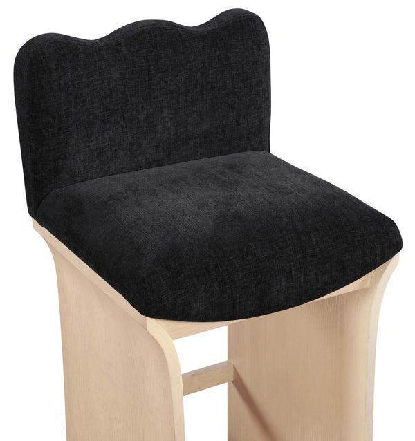 Meridian Furniture Shaw Art Deco Chenille Upholstered Counter Stool with Sculpted Oak Veneer Base 11071Black-C