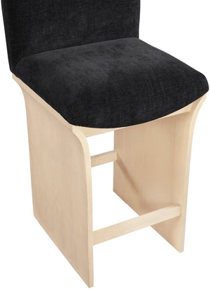 Meridian Furniture Shaw Art Deco Chenille Upholstered Counter Stool with Sculpted Oak Veneer Base 11071Black-C