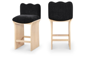 Meridian Furniture Shaw Art Deco Chenille Upholstered Counter Stool with Sculpted Oak Veneer Base 11071Black-C