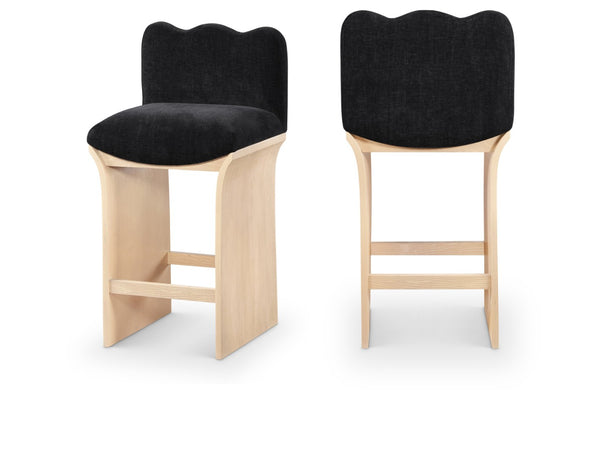 Meridian Furniture Shaw Art Deco Chenille Upholstered Counter Stool with Sculpted Oak Veneer Base 11071Black-C