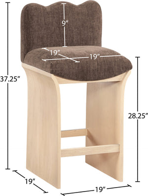 Meridian Furniture Shaw Art Deco Chenille Upholstered Counter Stool with Natural Oak Veneer Base 11071Brown-C