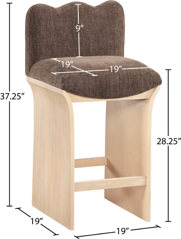Meridian Furniture Shaw Art Deco Chenille Upholstered Counter Stool with Natural Oak Veneer Base 11071Brown-C
