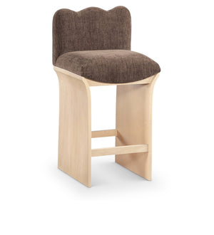 Meridian Furniture Shaw Art Deco Chenille Upholstered Counter Stool with Natural Oak Veneer Base 11071Brown-C