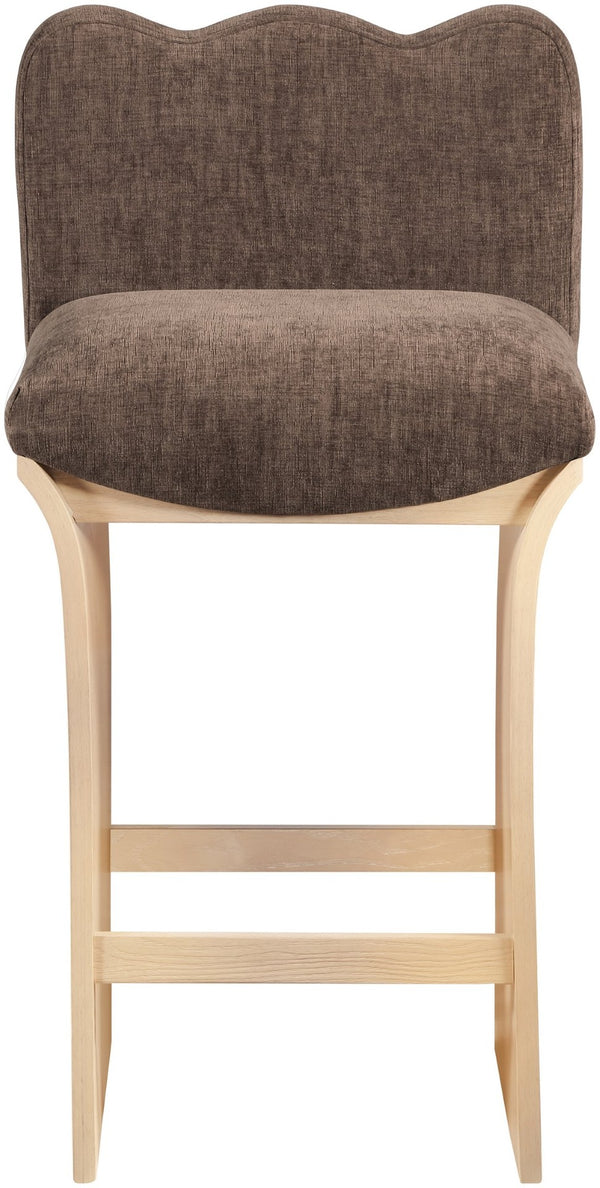 Meridian Furniture Shaw Art Deco Chenille Upholstered Counter Stool with Natural Oak Veneer Base 11071Brown-C