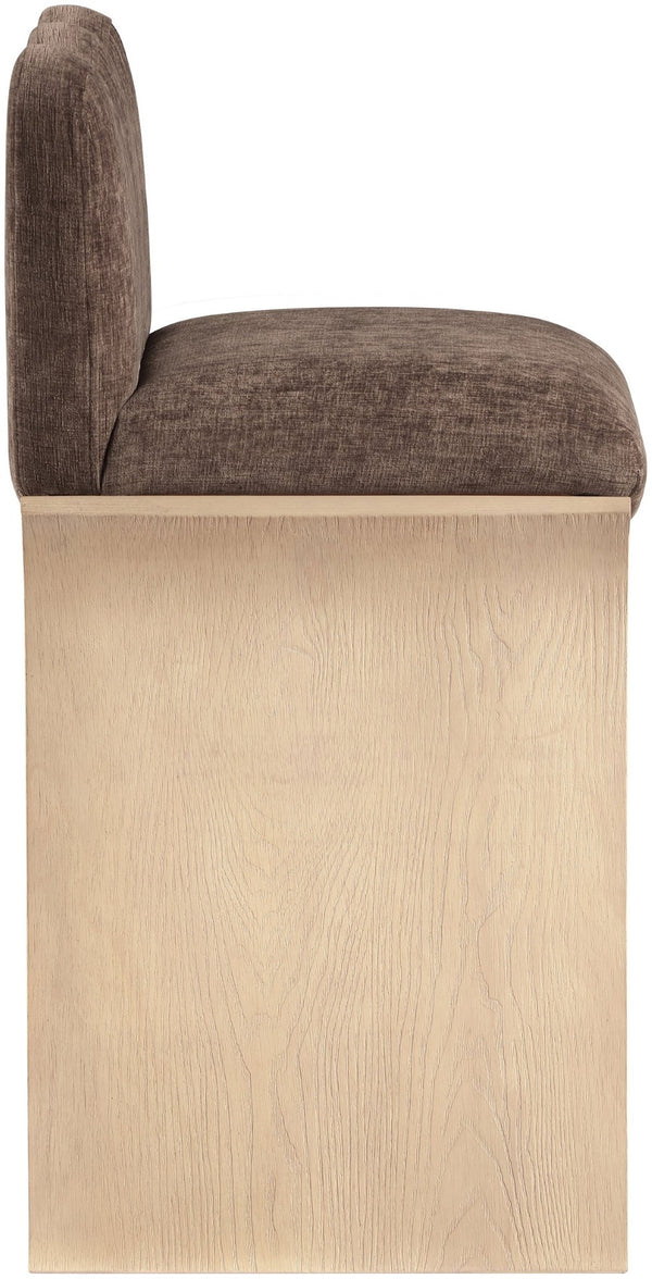 Meridian Furniture Shaw Art Deco Chenille Upholstered Counter Stool with Natural Oak Veneer Base 11071Brown-C
