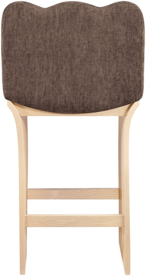 Meridian Furniture Shaw Art Deco Chenille Upholstered Counter Stool with Natural Oak Veneer Base 11071Brown-C