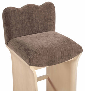 Meridian Furniture Shaw Art Deco Chenille Upholstered Counter Stool with Natural Oak Veneer Base 11071Brown-C
