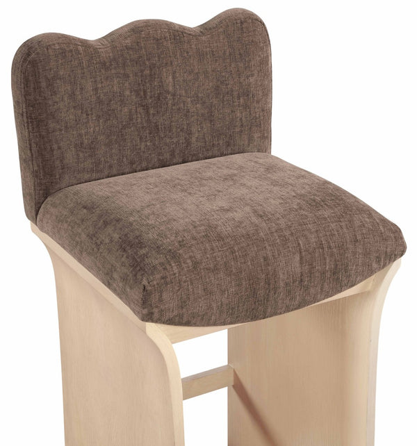 Meridian Furniture Shaw Art Deco Chenille Upholstered Counter Stool with Natural Oak Veneer Base 11071Brown-C