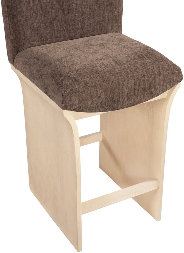 Meridian Furniture Shaw Art Deco Chenille Upholstered Counter Stool with Natural Oak Veneer Base 11071Brown-C