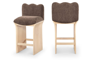 Meridian Furniture Shaw Art Deco Chenille Upholstered Counter Stool with Natural Oak Veneer Base 11071Brown-C