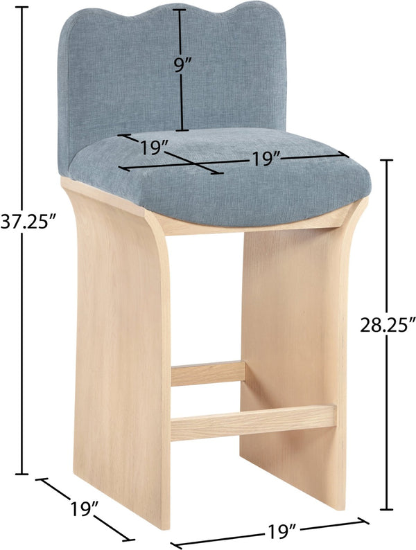 Meridian Furniture Shaw Art Deco Chenille Counter Stool with Oak Veneer Base for Kitchen Islands 11071LtBlu-C