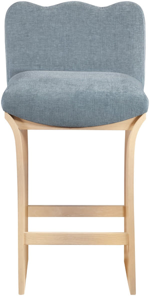 Meridian Furniture Shaw Art Deco Chenille Counter Stool with Oak Veneer Base for Kitchen Islands 11071LtBlu-C