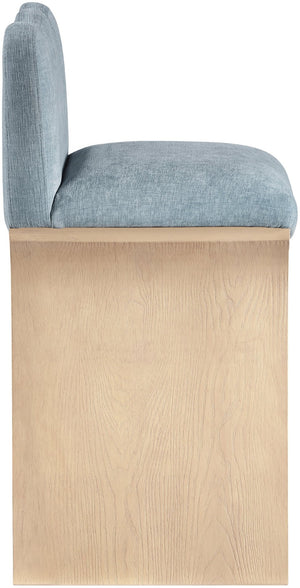 Meridian Furniture Shaw Art Deco Chenille Counter Stool with Oak Veneer Base for Kitchen Islands 11071LtBlu-C
