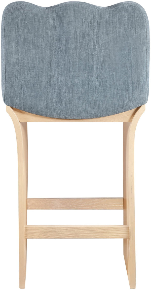 Meridian Furniture Shaw Art Deco Chenille Counter Stool with Oak Veneer Base for Kitchen Islands 11071LtBlu-C