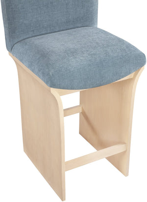 Meridian Furniture Shaw Art Deco Chenille Counter Stool with Oak Veneer Base for Kitchen Islands 11071LtBlu-C