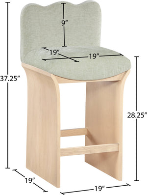 Meridian Furniture Shaw Chenille Upholstered Counter Stool with Oak Base for Kitchen Island Seating 11071Mint-C
