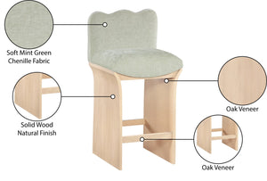 Meridian Furniture Shaw Chenille Upholstered Counter Stool with Oak Base for Kitchen Island Seating 11071Mint-C