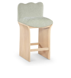 Meridian Furniture Shaw Chenille Upholstered Counter Stool with Oak Base for Kitchen Island Seating 11071Mint-C