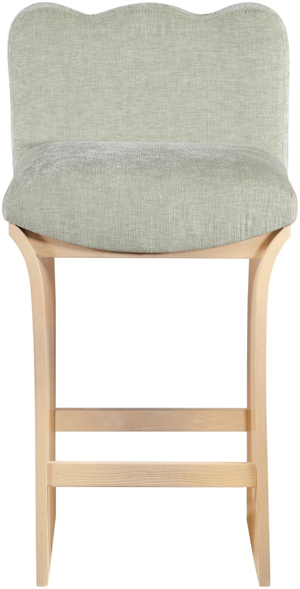 Meridian Furniture Shaw Chenille Upholstered Counter Stool with Oak Base for Kitchen Island Seating 11071Mint-C