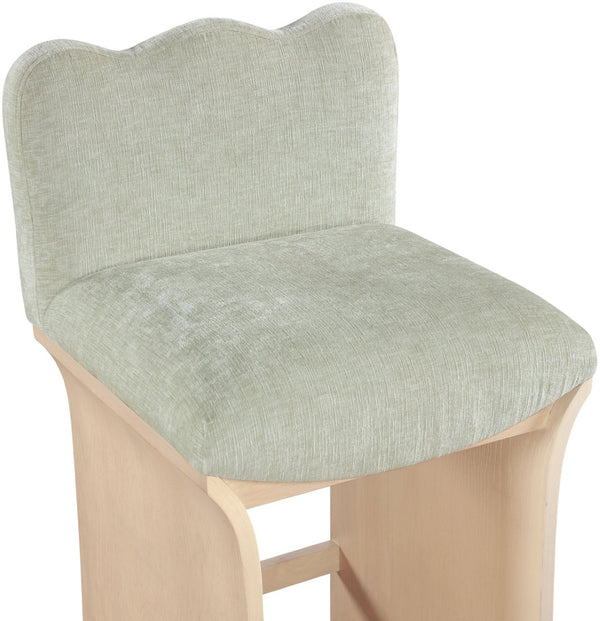 Meridian Furniture Shaw Chenille Upholstered Counter Stool with Oak Base for Kitchen Island Seating 11071Mint-C