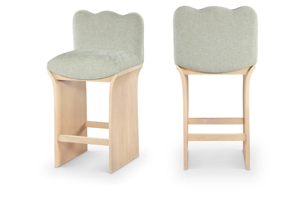 Meridian Furniture Shaw Chenille Upholstered Counter Stool with Oak Base for Kitchen Island Seating 11071Mint-C