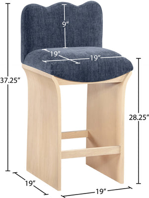 Meridian Furniture Shaw Art Deco Navy Chenille Counter Stool with Natural Oak Veneer Base 11071Navy-C