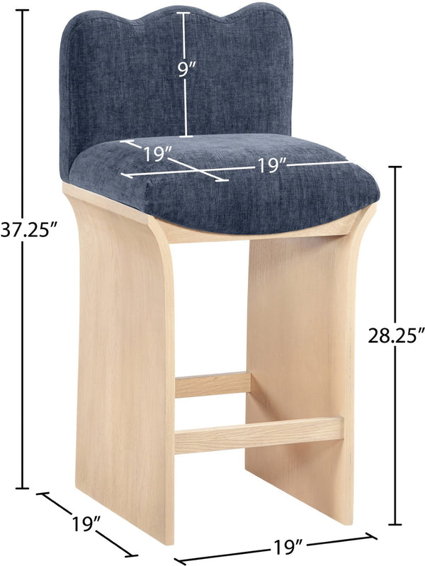 Meridian Furniture Shaw Art Deco Navy Chenille Counter Stool with Natural Oak Veneer Base 11071Navy-C