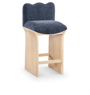Meridian Furniture Shaw Art Deco Navy Chenille Counter Stool with Natural Oak Veneer Base 11071Navy-C