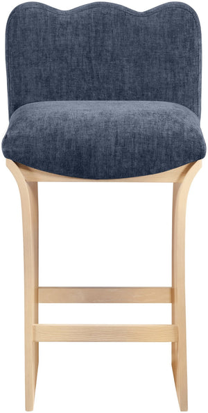 Meridian Furniture Shaw Art Deco Navy Chenille Counter Stool with Natural Oak Veneer Base 11071Navy-C