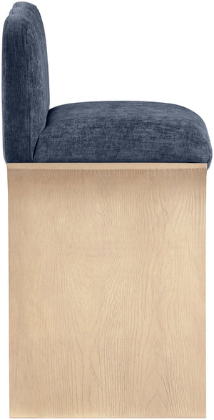 Meridian Furniture Shaw Art Deco Navy Chenille Counter Stool with Natural Oak Veneer Base 11071Navy-C