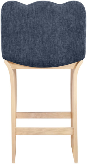 Meridian Furniture Shaw Art Deco Navy Chenille Counter Stool with Natural Oak Veneer Base 11071Navy-C