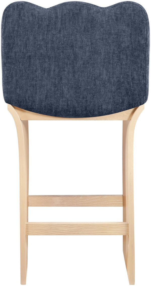 Meridian Furniture Shaw Art Deco Navy Chenille Counter Stool with Natural Oak Veneer Base 11071Navy-C