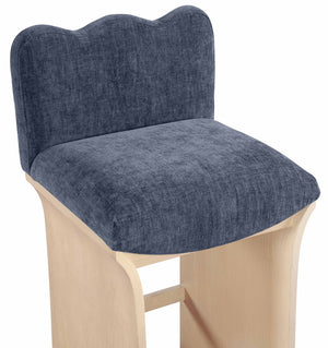 Meridian Furniture Shaw Art Deco Navy Chenille Counter Stool with Natural Oak Veneer Base 11071Navy-C