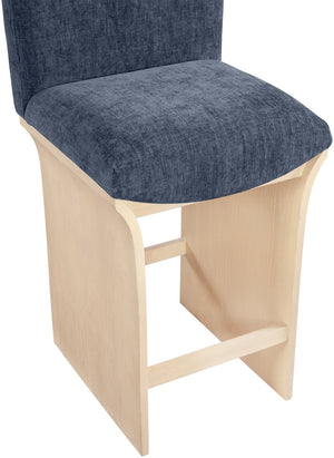 Meridian Furniture Shaw Art Deco Navy Chenille Counter Stool with Natural Oak Veneer Base 11071Navy-C